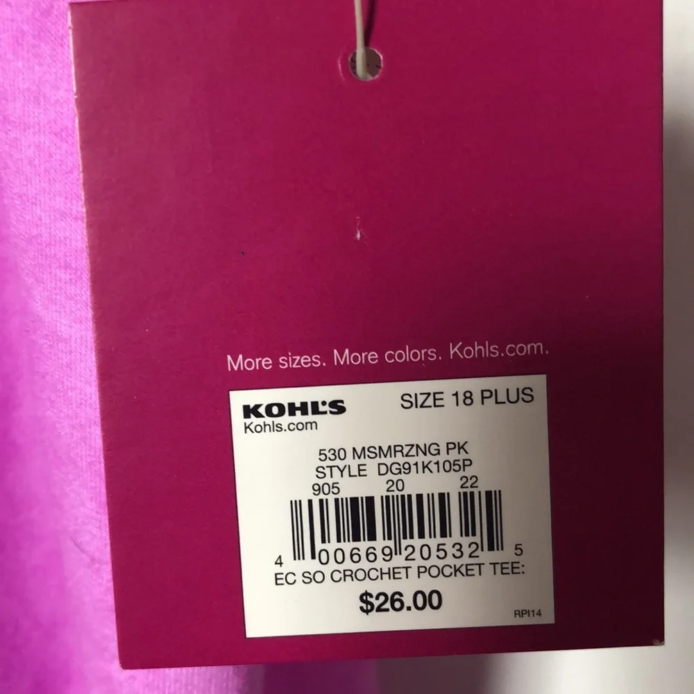 SO Top Girls Size 18 Plus Pink Short Sleeve Pocket‎ NWT